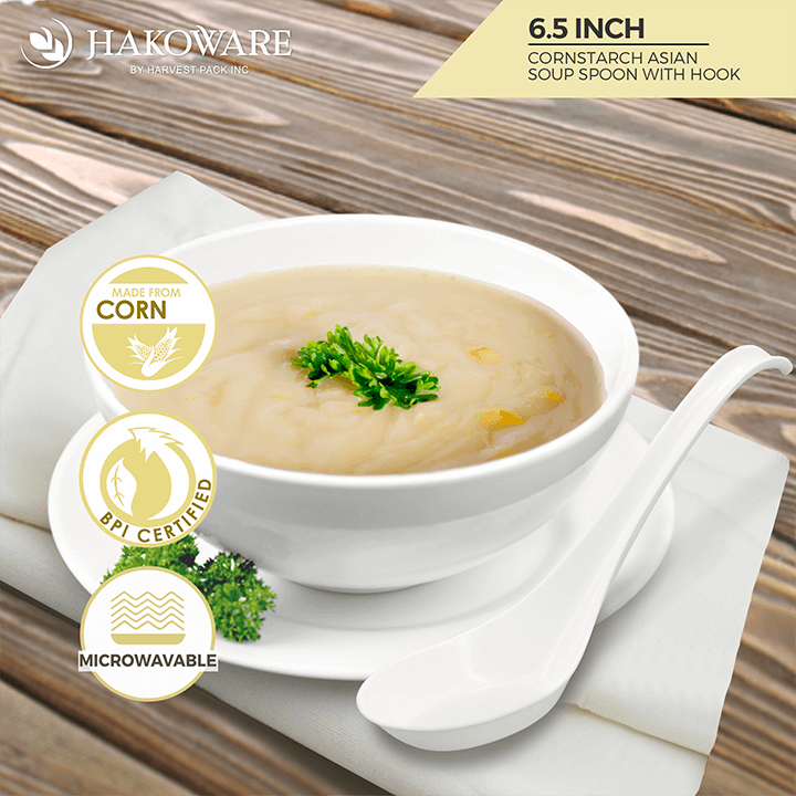 Cornstarch Asian Soup Spoon with Hook — HAKOWARE by Harvest Pack Inc